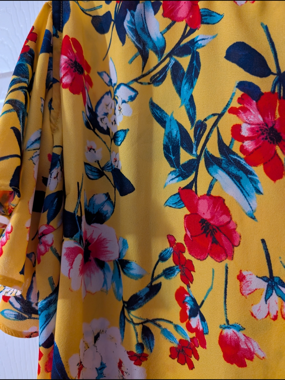 Yellow Floral Cold-Shoulder Ruffle Blouse - Picture 4 of 4